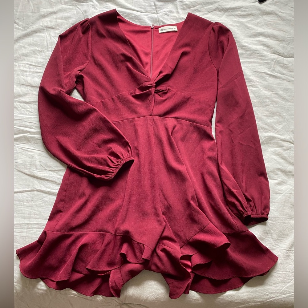 The Impeccable Pig Ruffled Romper Dark Maroon Size M